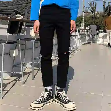 我是大卫 破洞舒适简约时尚百搭九分牛仔裤 男女同款 黑色