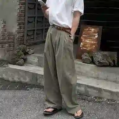 我是大卫 亚麻纯色中腰宽松简约直筒休闲裤 男女同款