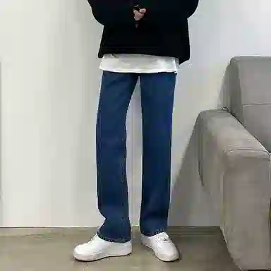 我是大卫 直筒合身休闲牛仔裤 男女同款 深蓝色