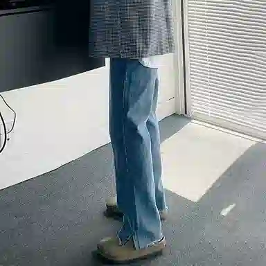 我是大卫 直筒宽松休闲牛仔裤 男女同款 蓝色