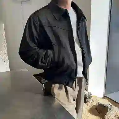 我是大卫 美式复古麂皮绒美拉德短款机车飞行夹克外套 男女同款