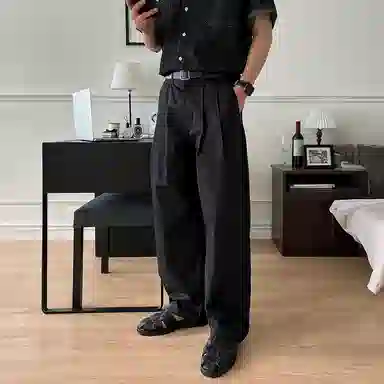 我是大卫 纯色简约垂坠感直筒宽松百搭休闲裤 男女同款