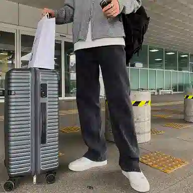 我是大卫 直筒宽松开叉休闲牛仔裤 男女同款 黑色