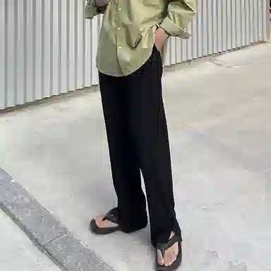 我是大卫 弹力直筒阔腿裤垂感开叉设计西裤休闲裤 男女同款