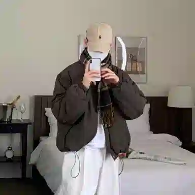 我是大卫 日系复古夹克棉服 男女同款 深棕色