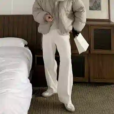 我是大卫 日系复古灯芯绒直筒简约百搭宽松阔腿休闲裤 男女同款 奶白色