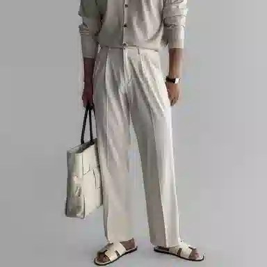 我是大卫 美式褶皱直筒侧边可调节腰带垂坠感免烫宽松休闲裤 男女同款