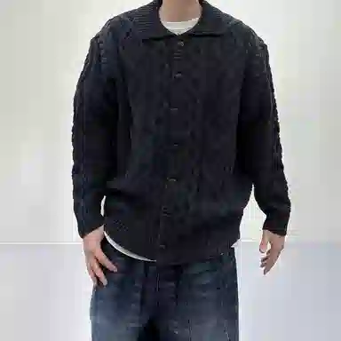 我是大卫 日系纯色百搭翻领开衫韩版宽松加厚长袖针织衫 男女同款