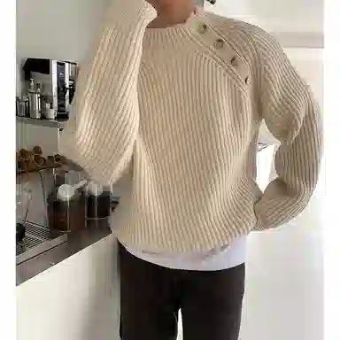 我是大卫 纯色半高领插肩袖套头针织衫 男女同款