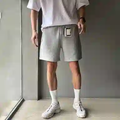 我是大卫 简约纯色系带直筒中腰薄款休闲短裤 男女同款