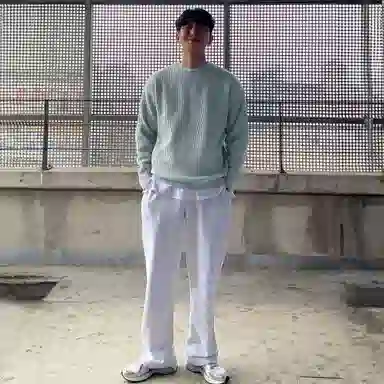 我是大卫 文艺风简约基础款休闲打底纹理感宽松针织衫 男女同款