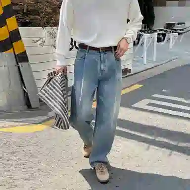 我是大卫 复古水洗做旧宽松休闲牛仔裤 男女同款