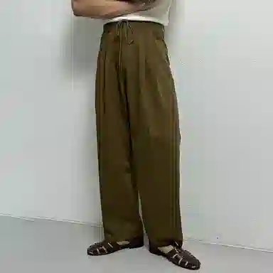 我是大卫 日系直筒褶皱原宿风百搭休闲裤 男女同款 卡其色