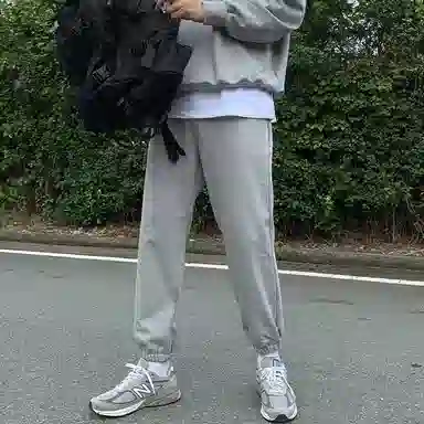 我是大卫 纯色宽松百搭束脚系带中腰休闲裤 男女同款