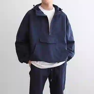 我是大卫 美式半拉链连帽户外纯色百搭夹克外套 男女同款