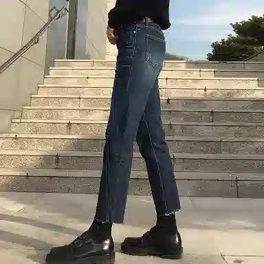 我是大卫 美式复古百搭修身九分裤牛仔裤 男女同款 深蓝色