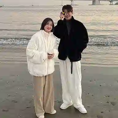我是大卫 羊羔毛摇粒绒保暖加厚立领棉服 男女同款