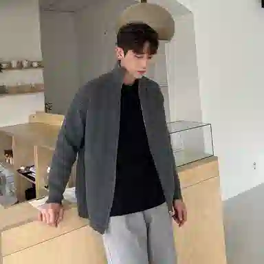 我是大卫 拉链立领美式休闲运动针织衫 男女同款