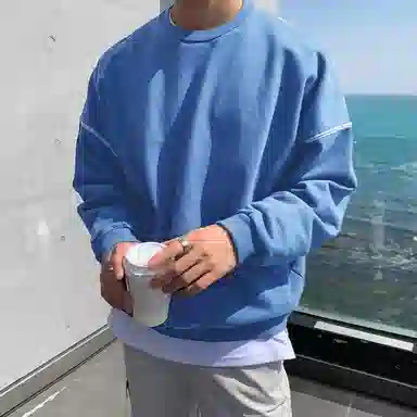 我是大卫 基础款简约韩版不规则圆领打底外套宽松卫衣 男女同款