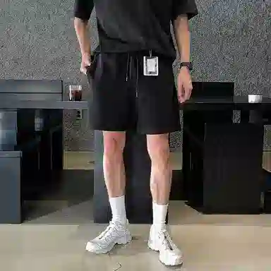 我是大卫 简约纯色系带直筒中腰薄款休闲短裤 男女同款