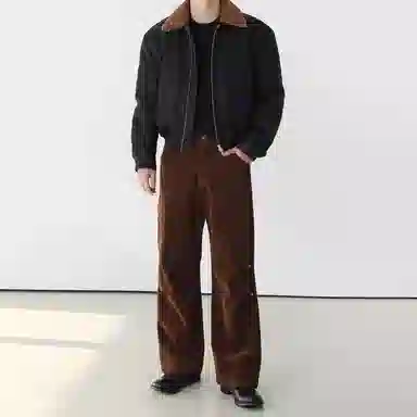 我是大卫 韩版短款复古保暖加厚休闲翻领夹克外套 男女同款 黑色