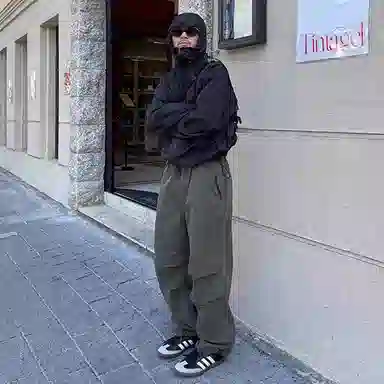 我是大卫 纯色美式机能连帽宽松夹克外套 男女同款 黑色