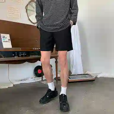 我是大卫 纯色运动直筒宽松五分休闲短裤 男款