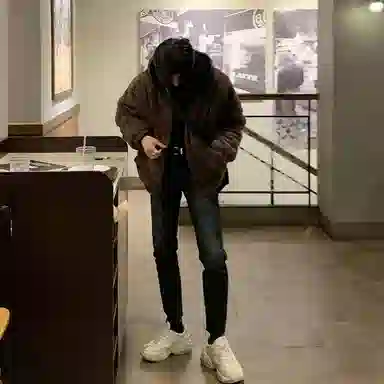 我是大卫 羊羔毛摇粒绒韩系保暖加厚棉服绒感外套 男女同款 褐色