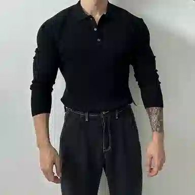 我是大卫 纯色翻领套头休闲百搭长袖针织衫 男女同款