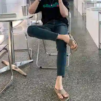 我是大卫 美式破洞修身百搭小脚九分牛仔裤 男女同款 深蓝色