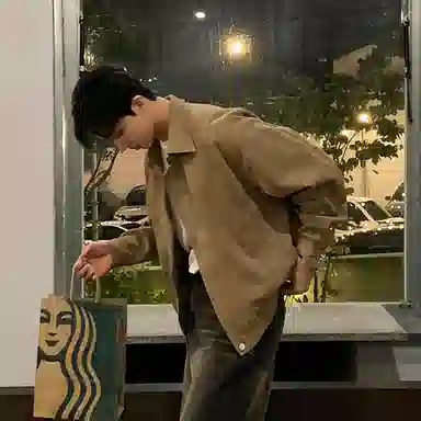 我是大卫 复古短款做旧翻领夹克 男女同款 棕色