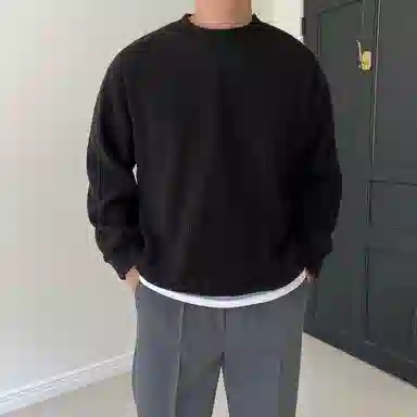 我是大卫 美式时尚高级感宽松圆领慵懒风休闲打底针织衫 男女同款