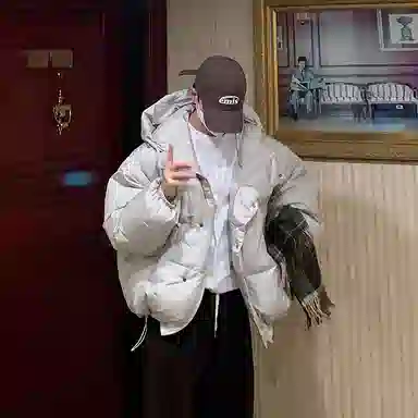 我是大卫 日系纯色休闲短款保暖加厚连帽棉服 男女同款