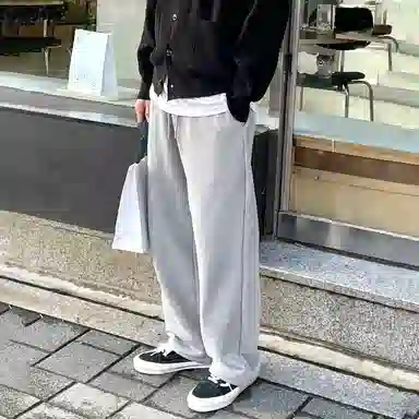 我是大卫 重磅褶皱直筒美式高街潮牌宽松卫裤休闲裤 男女同款 灰色