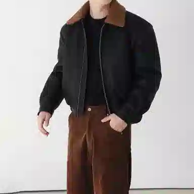 我是大卫 韩版短款复古保暖加厚休闲翻领夹克外套 男女同款 黑色