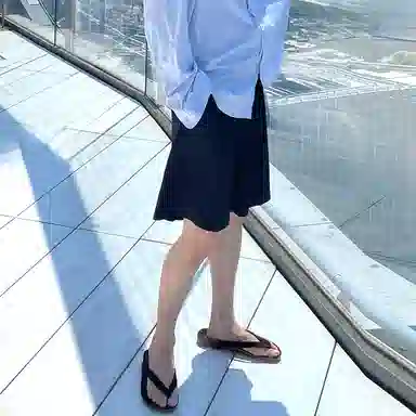 我是大卫 日系复古宽松速干松紧腰中裤高级感直筒休闲短裤 男款 蓝色