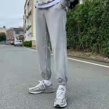 我是大卫 纯色宽松百搭束脚系带中腰休闲裤 男女同款