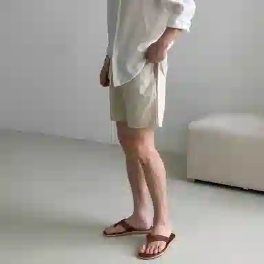 我是大卫 日系韩版百搭直筒休闲短裤 男女同款 杏色