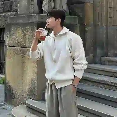 我是大卫 拉链立领美式休闲运动针织衫 男女同款