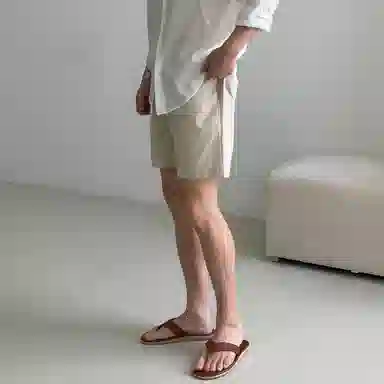 我是大卫 日系韩版百搭直筒休闲短裤 男女同款 杏色