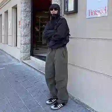 我是大卫 纯色美式机能连帽宽松夹克外套 男女同款 黑色