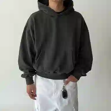 我是大卫 复古风高级感纯色连帽百搭卫衣 男女同款 碳色