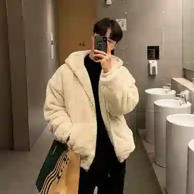 我是大卫 纯色羊羔毛连帽保暖加厚外套夹克 男女同款