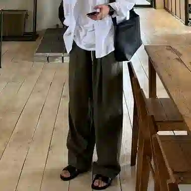 我是大卫 单掐褶松紧腰直筒裤慵懒风设计感宽松百搭休闲裤 男女同款