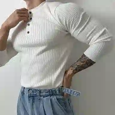 我是大卫 美式圆领纯色修身打底针织衫 男女同款