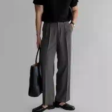 我是大卫 美式褶皱直筒侧边可调节腰带垂坠感免烫宽松休闲裤 男女同款