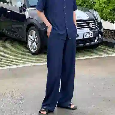 我是大卫 美式复古宽松百搭纯色重工车线拼接水洗工装牛仔裤 通用 蓝色