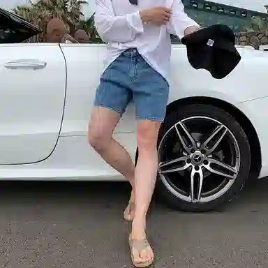 我是大卫 纯色拉链水洗宽松复古直筒宽松牛仔短裤 男女同款