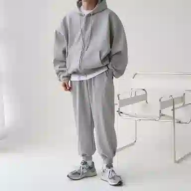 我是大卫 简约基础款连帽系带束脚休闲裤卫衣套装 男女同款