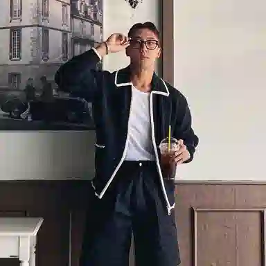 我是大卫 翻领条纹开衫宽松针织衫 男女同款 黑色